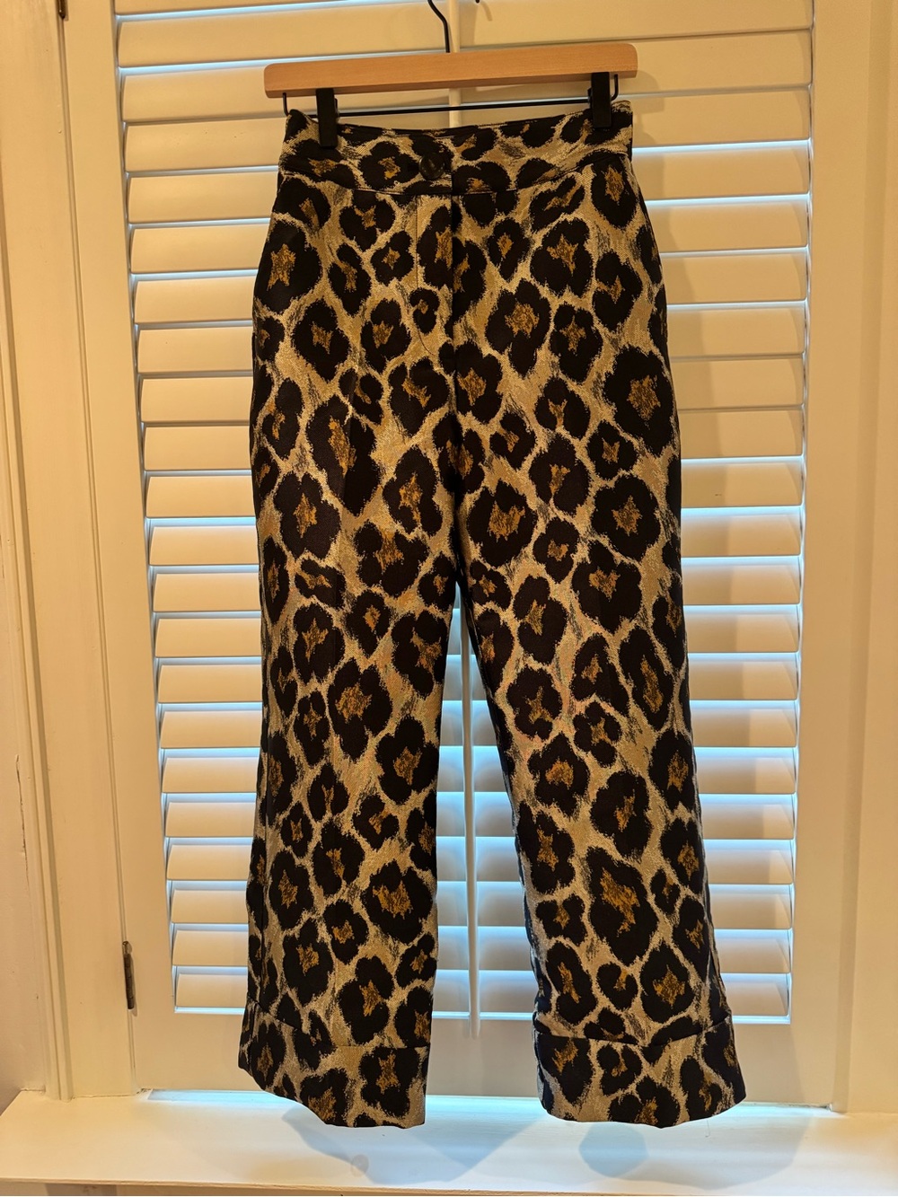 Sezane Leopard Print Ankle Pants in Black and Tan